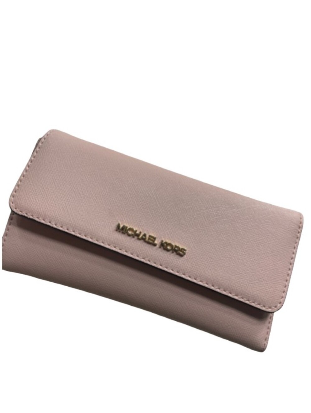 Michael Kors Jet Set Trifold Long Wallet Pink Leather Purse Clutch ShoulderBag